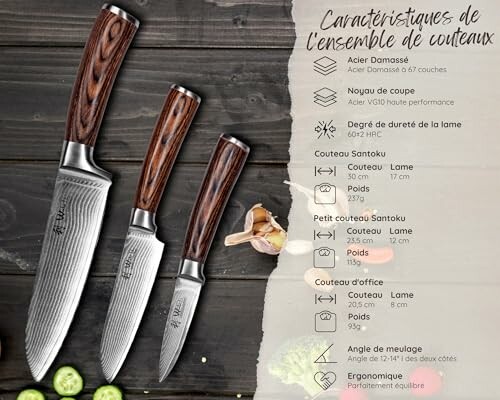 Wakoli Ensemble de Couteaux en Damas