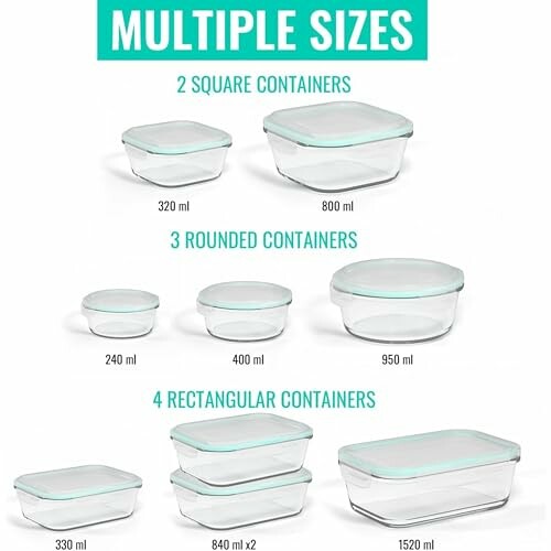 Contenants alimentaires en verre de différentes tailles.