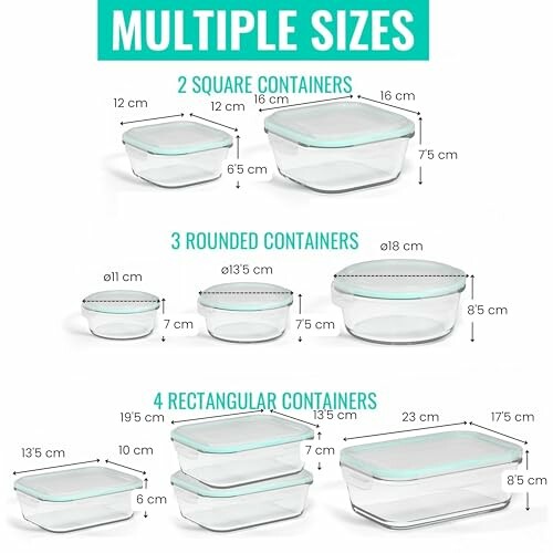 Ensemble de boîtes de rangement en verre de différentes tailles.