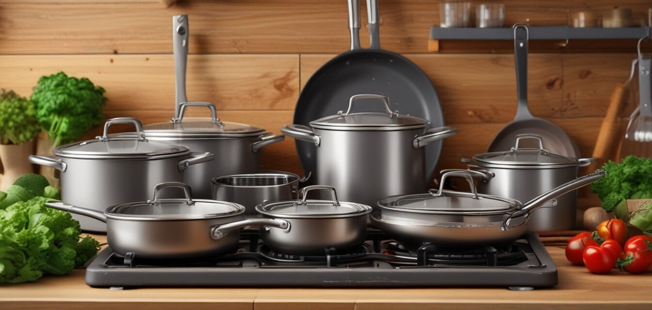 Premium cookware set with fresh ingredients