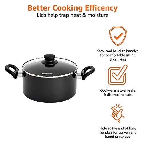 Casserole antiadhésive avec couvercle et poignées.