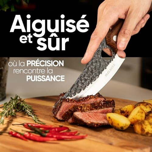 Couteau aiguisé découpant un steak avec précision